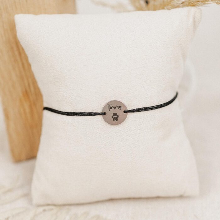 personalisiertes Armband schwarz - silber Pfote