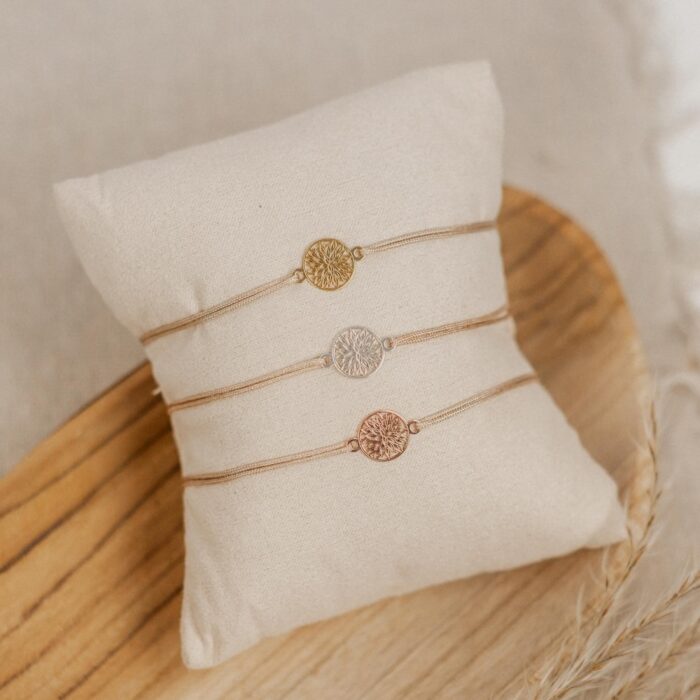Armband Blumenmandala aus 925 Sterling Silber Bandfarbe beige