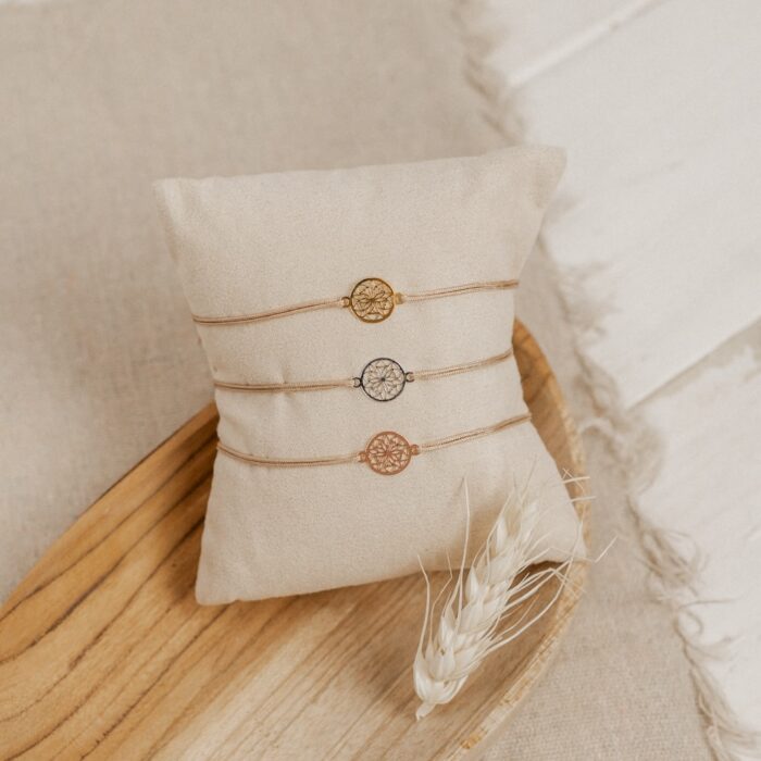 Armband Edelweiß aus 925 Sterling Silber Bandfarbe beige