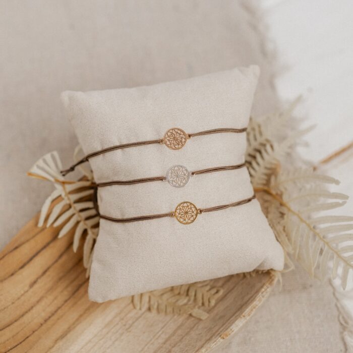Armband Edelweiß aus 925 Sterling Silber Bandfarbe braun