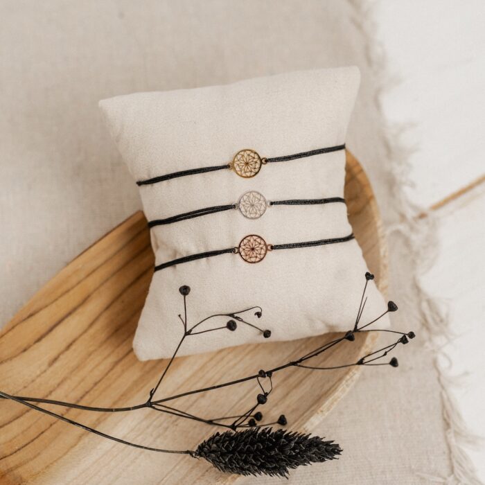 Armband Edelweiß aus 925 Sterling Silber Bandfarbe schwarz