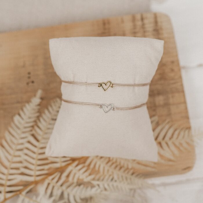 Armband Herz aus 925 Sterling Silber Bandfarbe beige