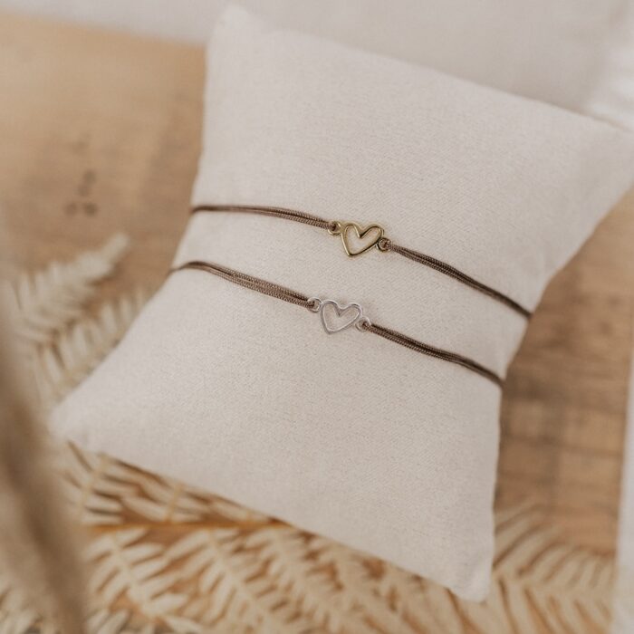 Armband Herz aus 925 Sterling Silber Bandfarbe braun