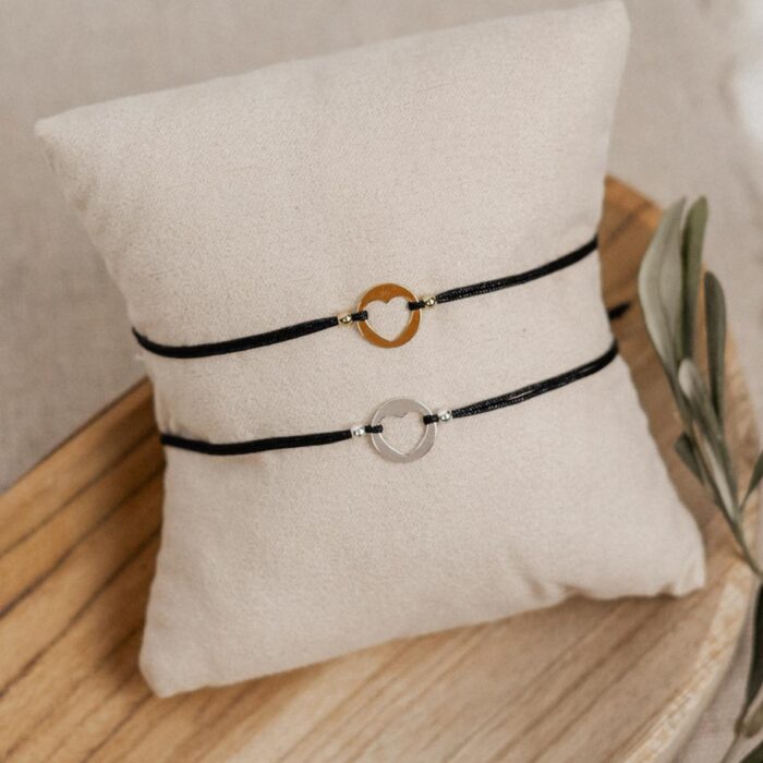 Armband Herz mit Perlen aus 925 Silber Bandfarbe schwarz