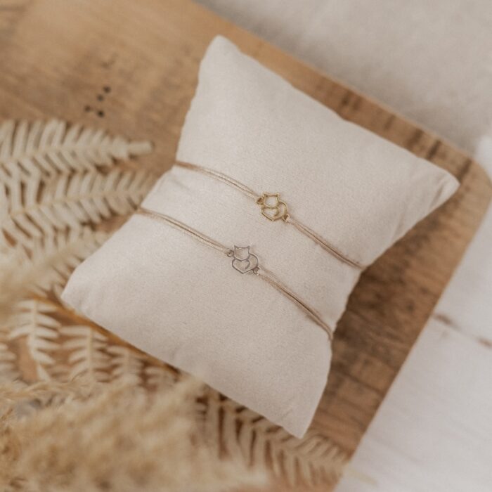 Armband Katze aus 925 Sterling Silber Bandfarbe beige