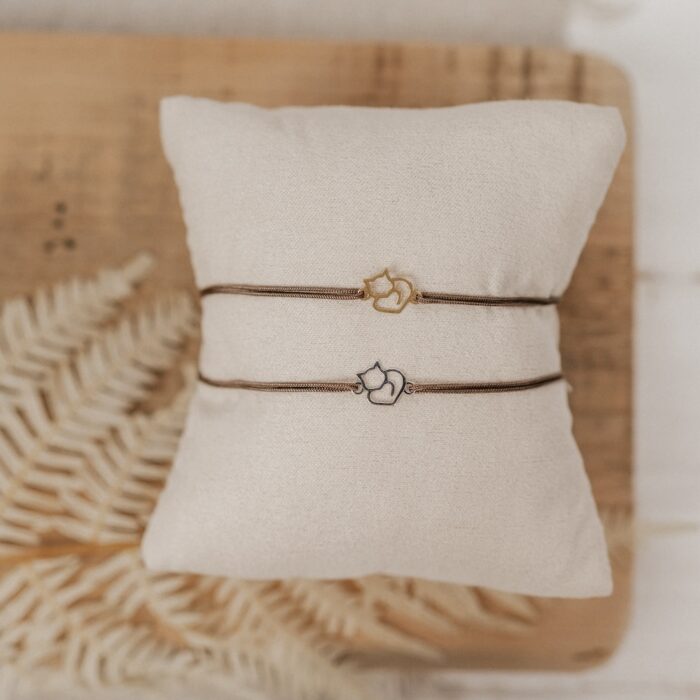 Armband Katze aus 925 Sterling Silber Bandfarbe braun