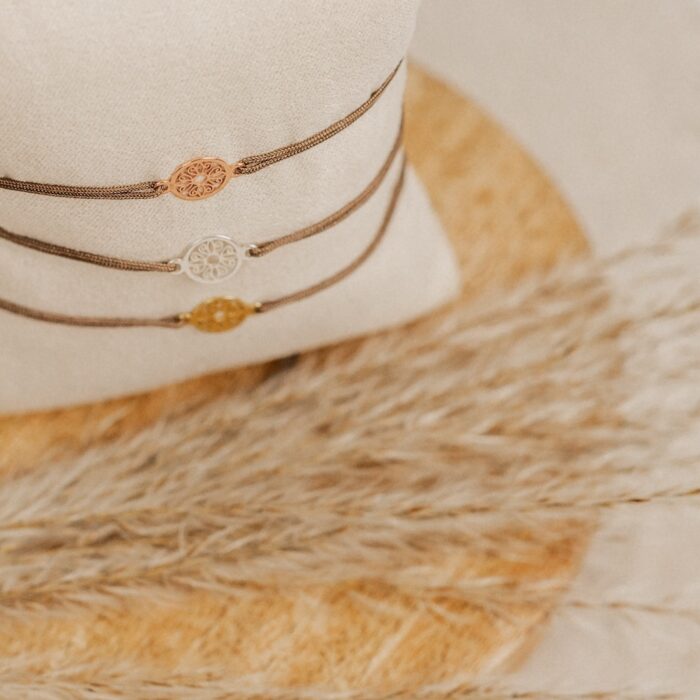 Armband Mini-Ornament aus 925 Sterling Silber Bandfarbe Braun