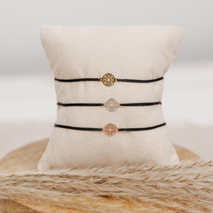 Armband Mini-Ornament aus 925 Sterling Silber Bandfarbe Schwarz