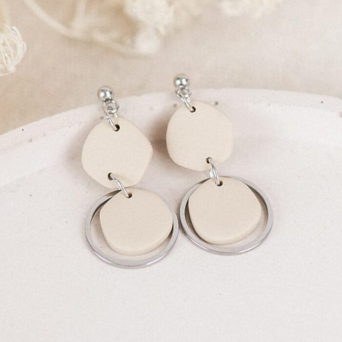 Ohrhänger Irregular Circles beige silber