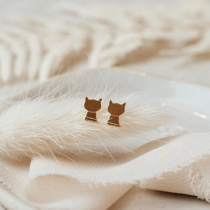 Ohrstecker Katze aus 925 Silber gold