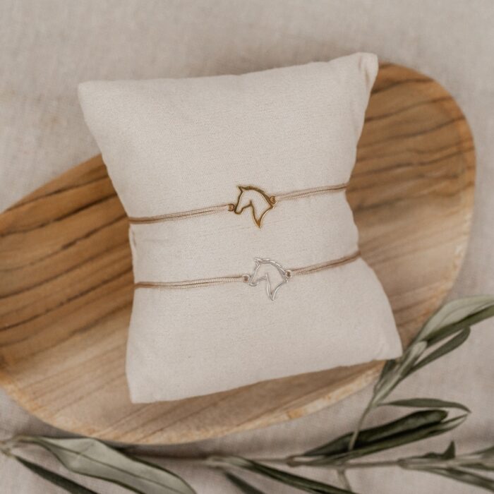 Armband Pferd aus 925 Sterling Silber Bandfarbe Beige