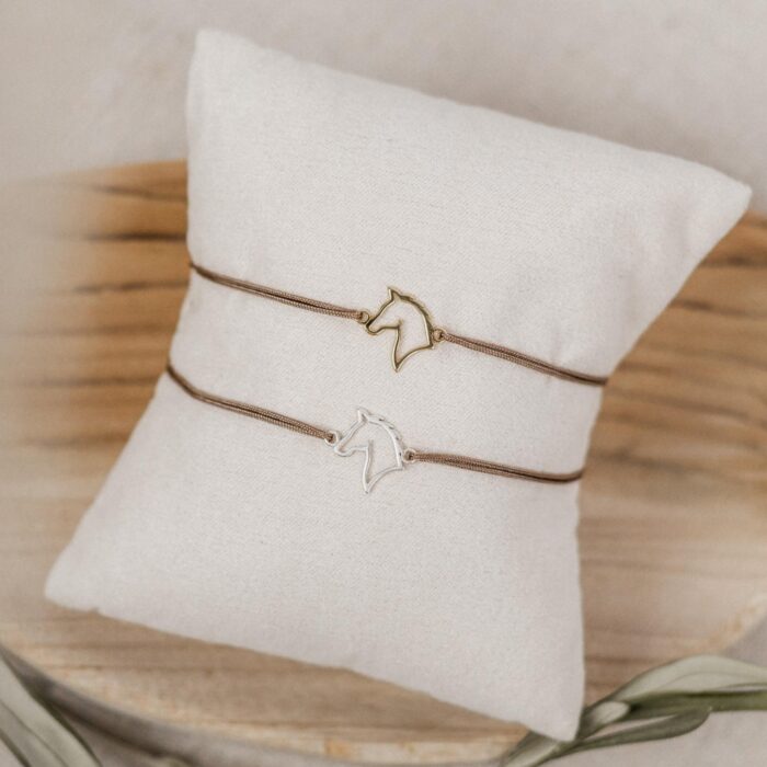 Armband Pferd aus 925 Sterling Silber Bandfarbe Braun