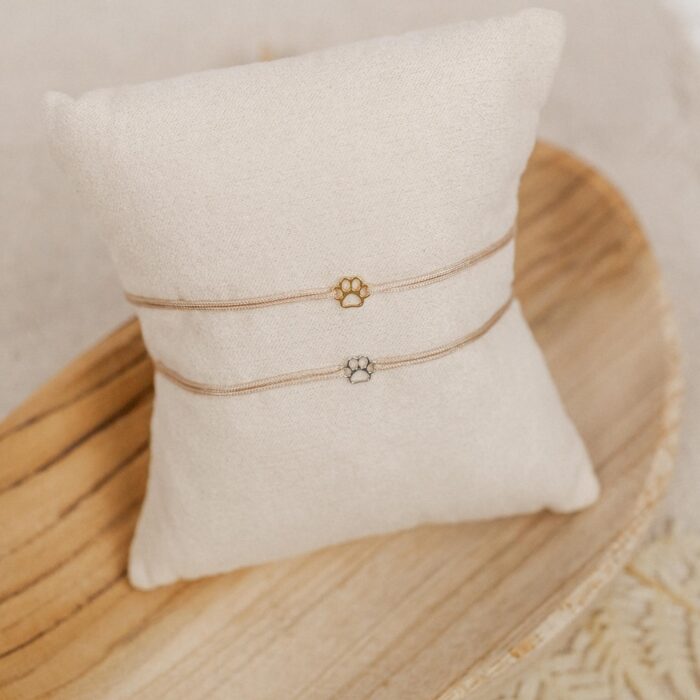 Armband Mini-Pfote aus 925 Sterling Silber Bandfarbe beige