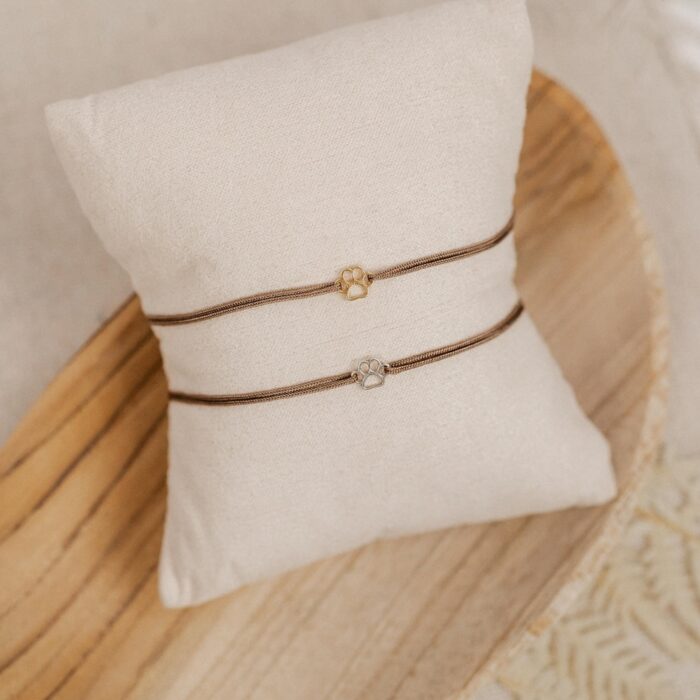 Armband Mini-Pfote aus 925 Sterling Silber Bandfarbe braun
