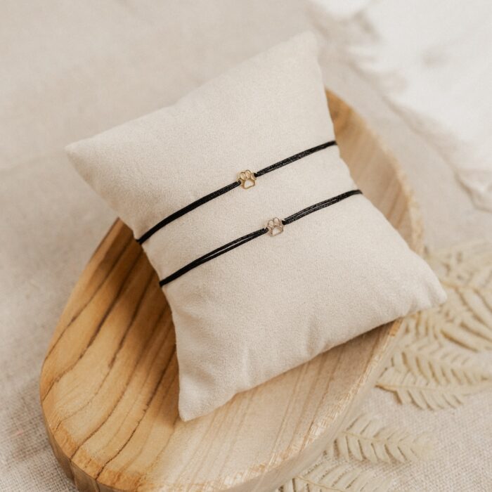 Armband Mini-Pfote aus 925 Sterling Silber Bandfarbe schwarz