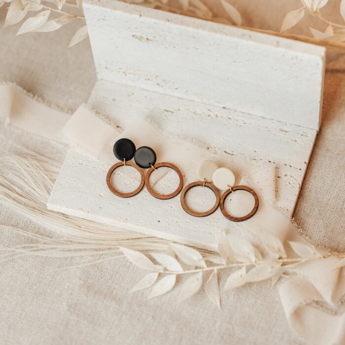 Ohrhänger Holz No. 1 - Holz & PolymerClay – Bild 1